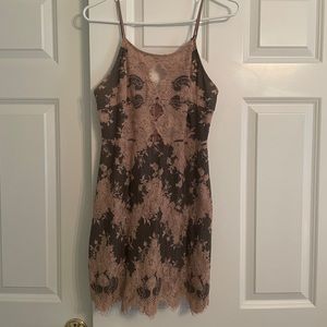 Grey & Blush Colored Party Dress with Lace